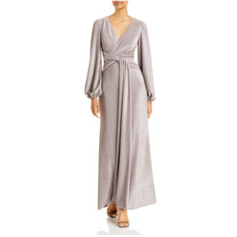 AQUA formal twist front shimmer gown